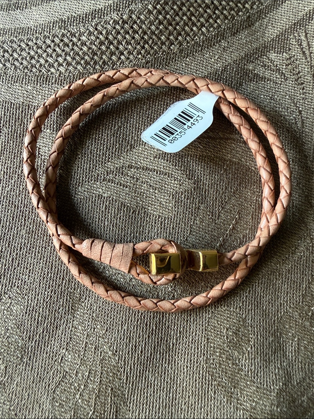 Skultuna Leather Braid Wrap Bracelet with Gold Accent in natural color leather